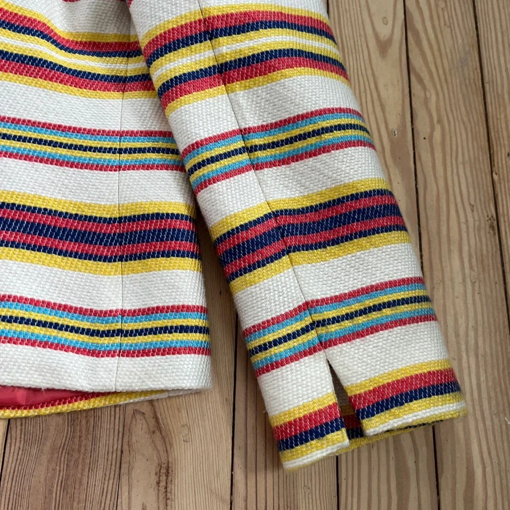 Talbots Women Colorful Striped Blazer Jacket Preppy Business Collarless Size‎ 2